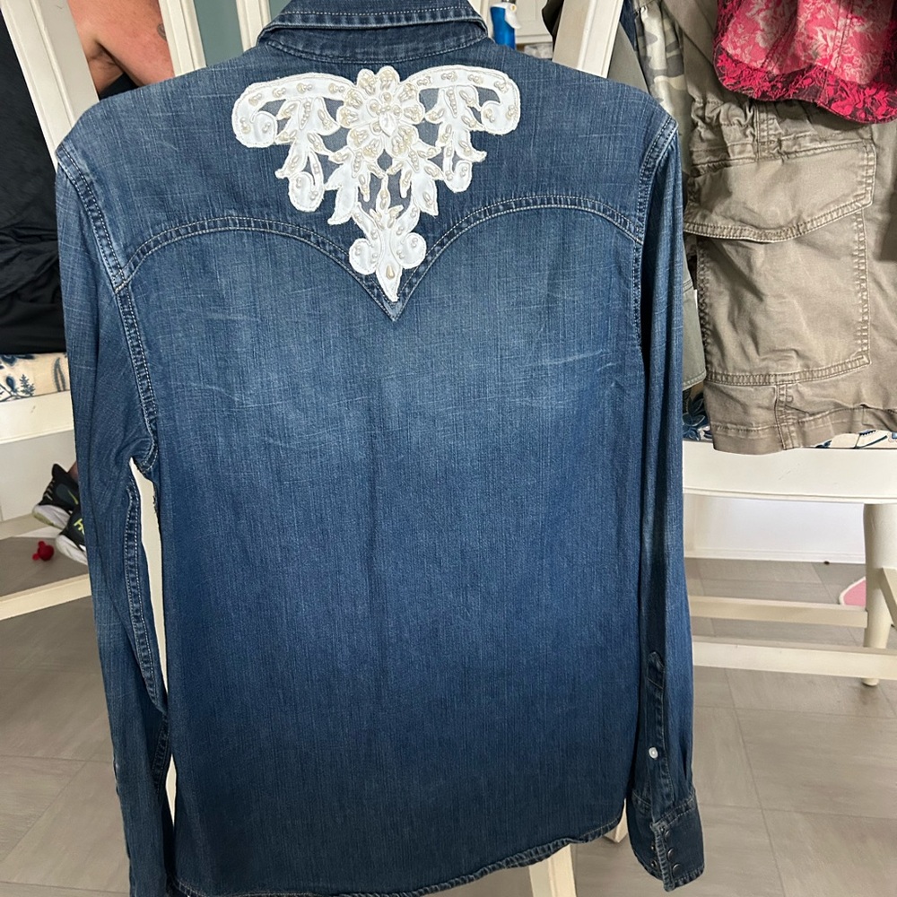 Arizona Denim Shirt with White Lace Detail